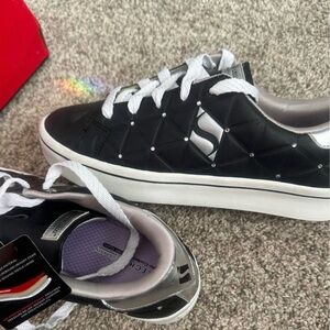 Skechers Black Quilted Sneakers with Silver Accents